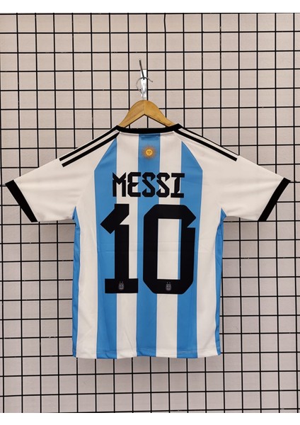 Arjantin Messi Mavi Çubuklu Dünya Kupası Unisex Kısa Kollu Yetişkin Futbol Forması