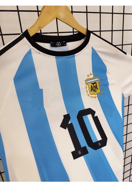 Arjantin Messi Mavi Çubuklu Dünya Kupası Unisex Kısa Kollu Yetişkin Futbol Forması