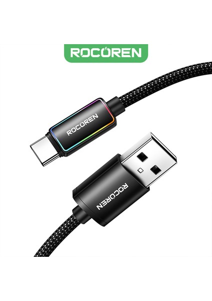 Type-C To Usb-A Rgb Aydınlatmalı 3A Hızlı Şarj ve Data Kablosu 3 Metre