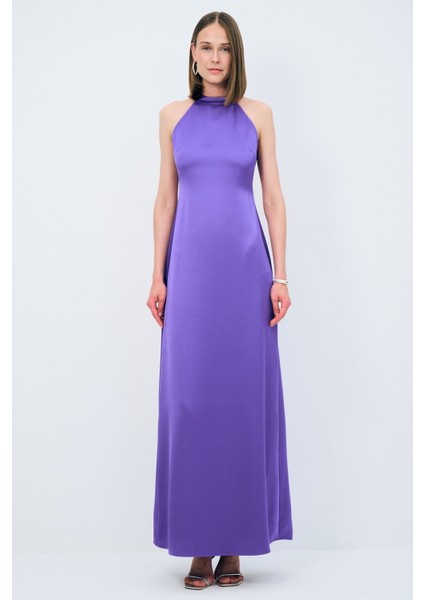 Halter Yaka Uzun Elbise Mor 12444108002