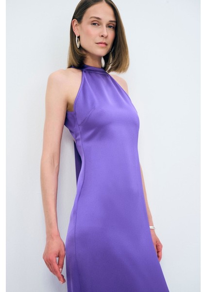 Halter Yaka Uzun Elbise Mor 12444108002
