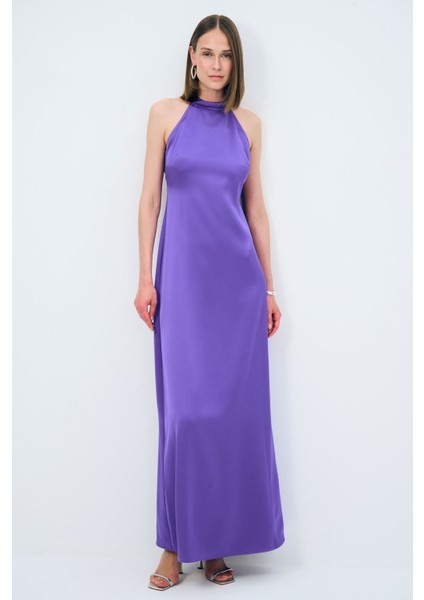 Halter Yaka Uzun Elbise Mor 12444108002