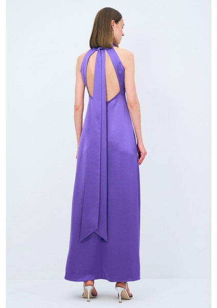 Halter Yaka Uzun Elbise Mor 12444108002