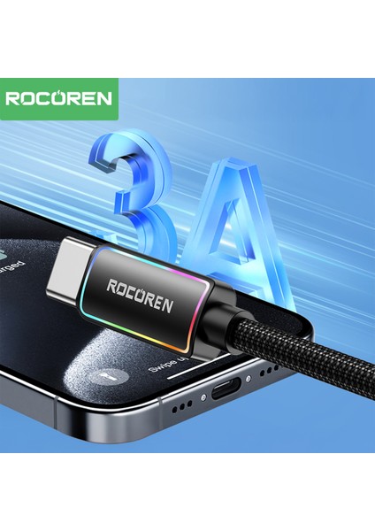 Type-C To Usb-A Rgb Aydınlatmalı 3A Hızlı Şarj ve Data Kablosu 3 Metre