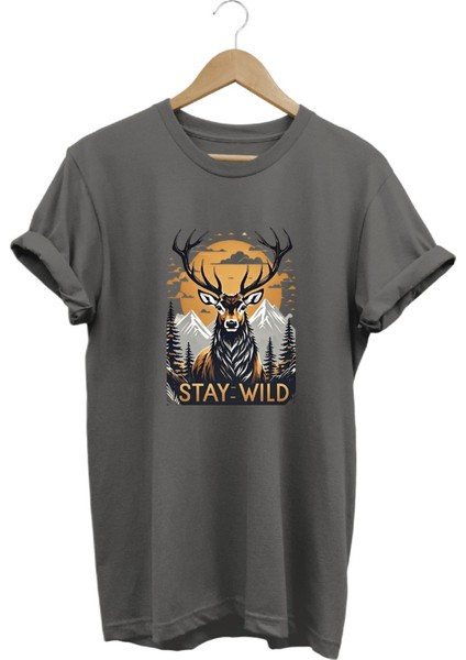 Stay Wild T-Shirt Baskılı %100 Pamuk Regular Fit T-Shirt indirimleri