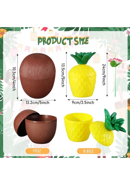 Ananas Lamp; Hindistan Cevizi Tasarımlı Pipetli Bardak Seti (6 Adet)