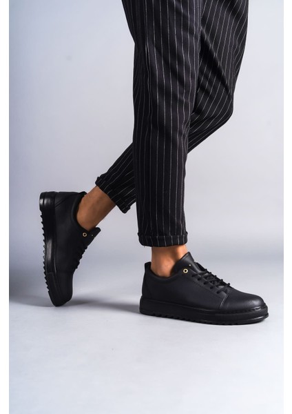 ET152 Cool Bağcıklı Cilt Erkek Günlük Spor Klasik Ayakkabı St - Siyah