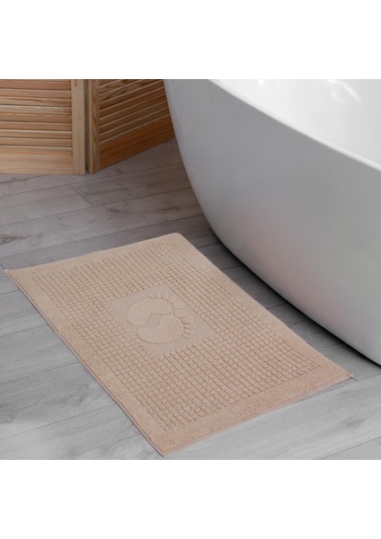 Banyo Kareli Ayak Desenli Pamuk Ayak Havlusu 50X70CM Sütlü Kahve 2’li