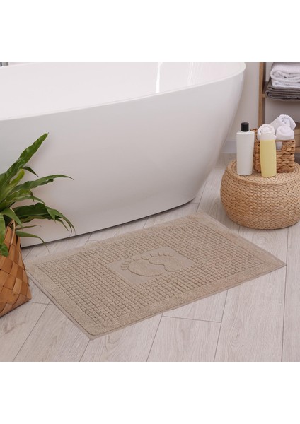 Banyo Kareli Ayak Desenli Pamuk Ayak Havlusu 50X70CM Sütlü Kahve 2’li