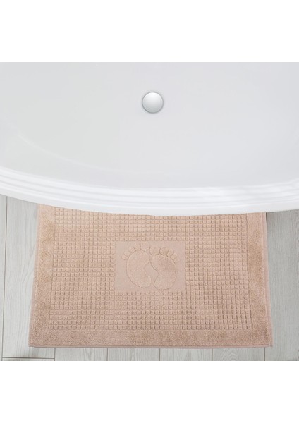 Banyo Kareli Ayak Desenli Pamuk Ayak Havlusu 50X70CM Sütlü Kahve 2’li