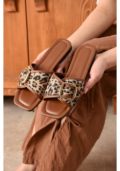 Leopar Kadın Tokalı Terlik Günlük Şık Hasır Rahat Yumuşak Bohça Misafir Deniz Ev Plaj SL01 fiyatları