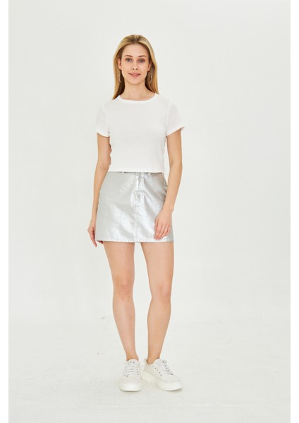 Kadın Örme Ribana Crop T-Shirt