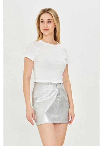 Kadın Örme Ribana Crop T-Shirt