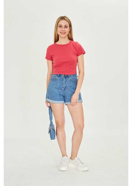 Kadın Örme Ribana Crop T-Shirt