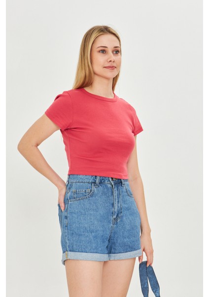 Kadın Örme Ribana Crop T-Shirt indirimleri