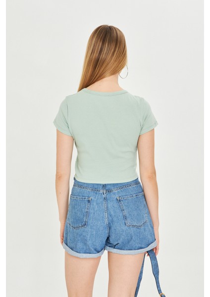 Kadın Örme Ribana Crop T-Shirt modelleri