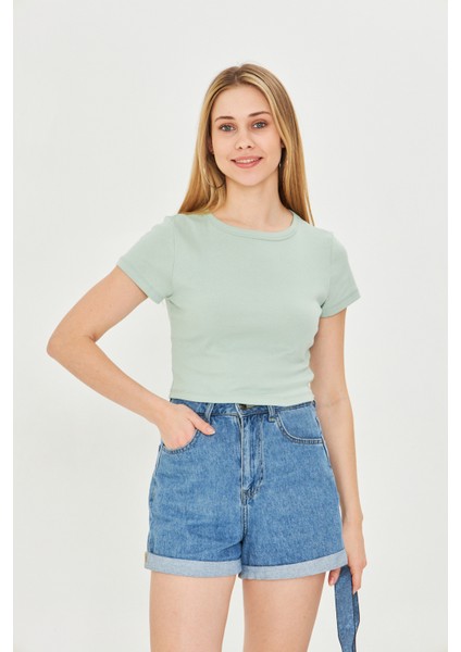 Kadın Örme Ribana Crop T-Shirt indirimleri