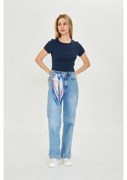 Kadın Örme Ribana Crop T-Shirt