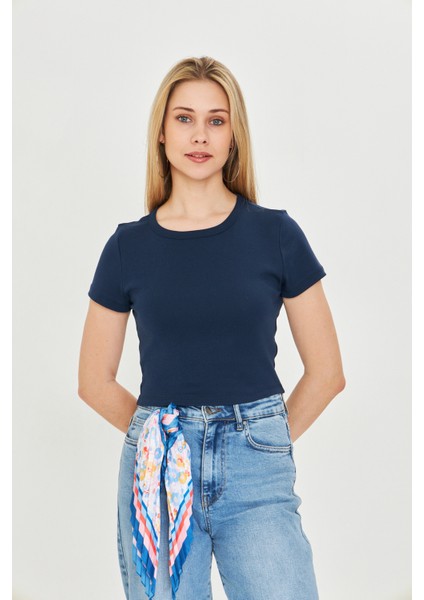 Kadın Örme Ribana Crop T-Shirt indirimleri