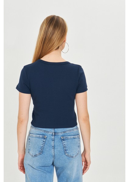 Kadın Örme Ribana Crop T-Shirt