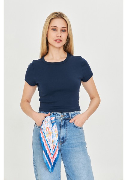 Kadın Örme Ribana Crop T-Shirt