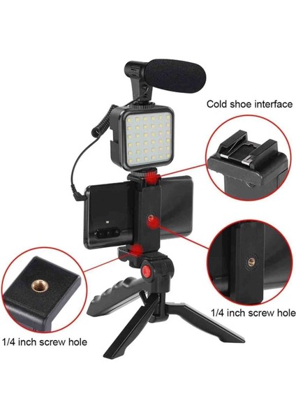 Profesyonel Vlogging Kumandalı Mikrofonlu LED Işıklı Tripod Video Çekim Seti