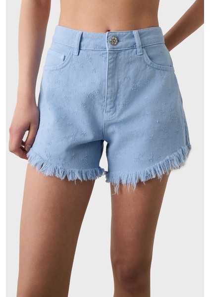 % 100 Pamuk Regular Fit Yüksek Bel Kot Short Bayan Short 053