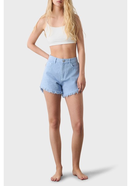 % 100 Pamuk Regular Fit Yüksek Bel Kot Short Bayan Short 053