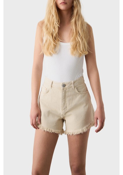 % 100 Pamuk Regular Fit Yüksek Bel Kot Short Bayan Short 053