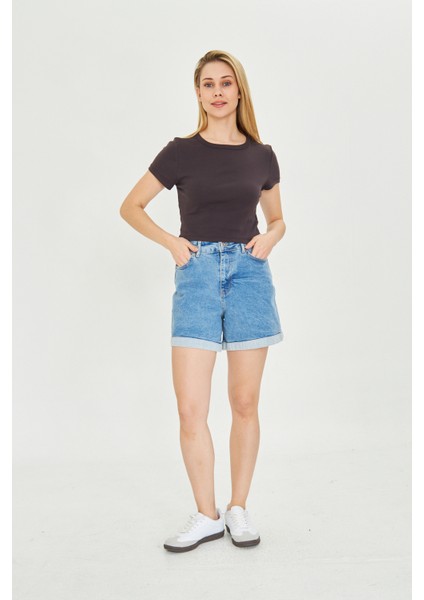 Kadın Örme Ribana Crop T-Shirt