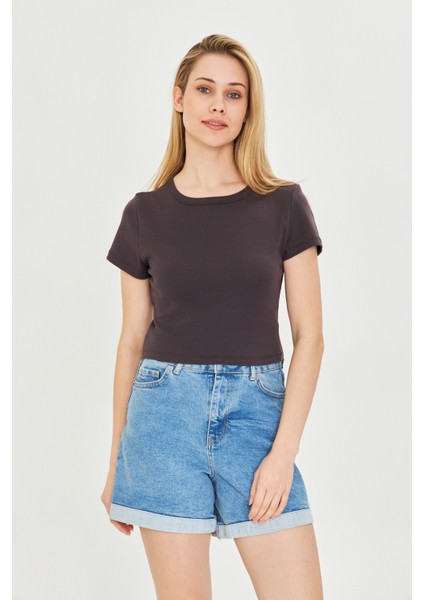 Kadın Örme Ribana Crop T-Shirt indirimleri