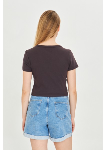 Kadın Örme Ribana Crop T-Shirt
