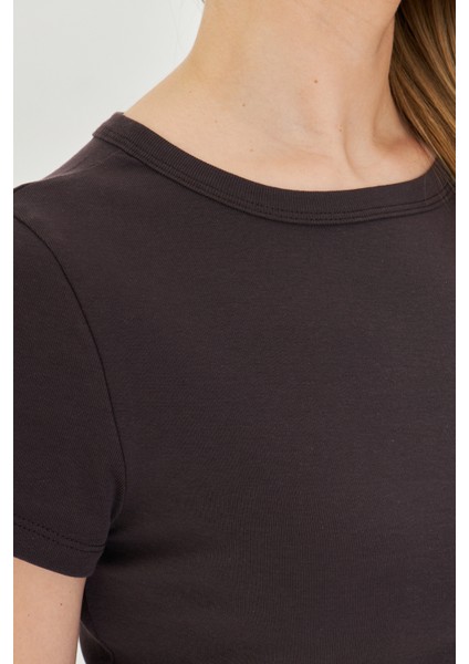Kadın Örme Ribana Crop T-Shirt