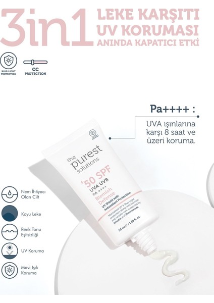 The Purest Solutions Leke Karşıtı ve Cilt Tonu Eştleyici Renkli Güneş Koruyucu Krem Spf 50, 50 ml fiyatları