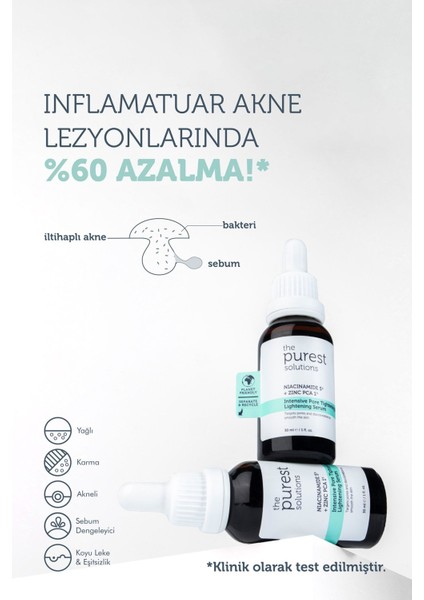 The Purest Solutions Siyah Nokta ve Sivlce Karşıtı Niacinamide Cilt Bakım Serumu 30 ml (Niacinamide 5% & Zinc Pca 1%)