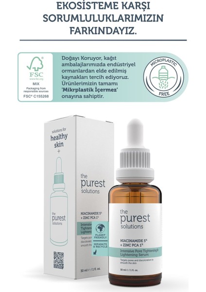 The Purest Solutions Siyah Nokta ve Sivlce Karşıtı Niacinamide Cilt Bakım Serumu 30 ml (Niacinamide 5% & Zinc Pca 1%)