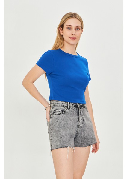 Kadın Örme Ribana Crop T-Shirt modelleri
