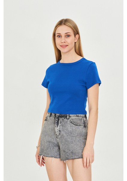 Kadın Örme Ribana Crop T-Shirt fırsatları