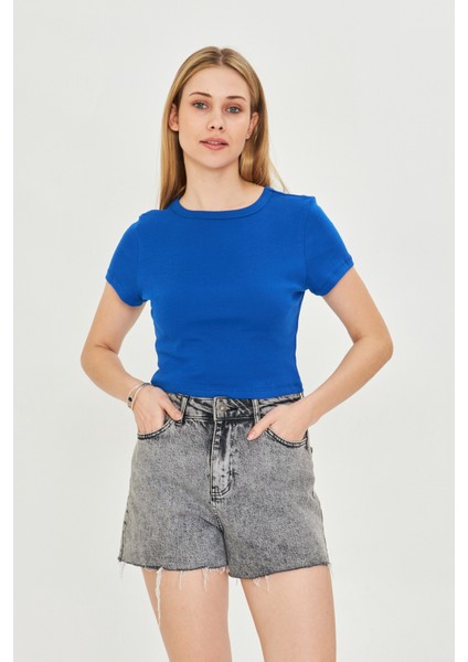 Kadın Örme Ribana Crop T-Shirt indirimleri