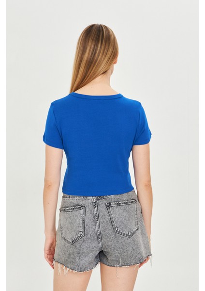 Kadın Örme Ribana Crop T-Shirt