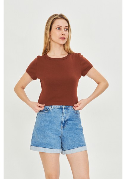 Kadın Örme Ribana Crop T-Shirt fiyatları