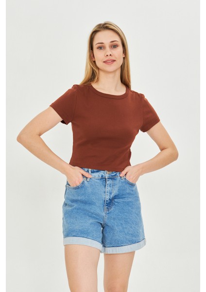Kadın Örme Ribana Crop T-Shirt fırsatları