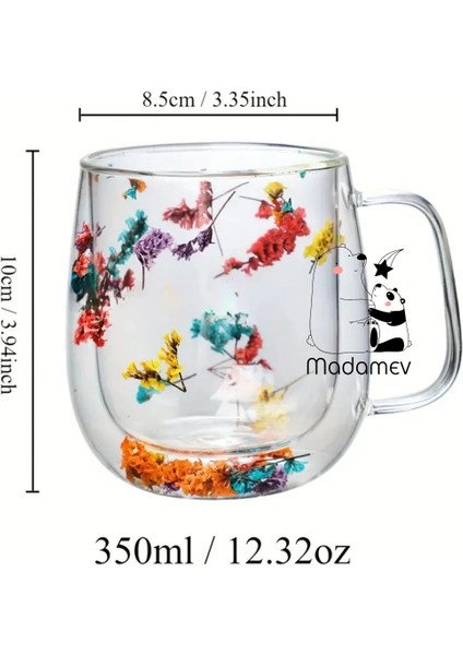 2'li Isıya Dayanıklı Borosilikat Çift Çidarlı Flower Cup Çiçekli Bardak Kulplu Kahve Sunum Bardağı