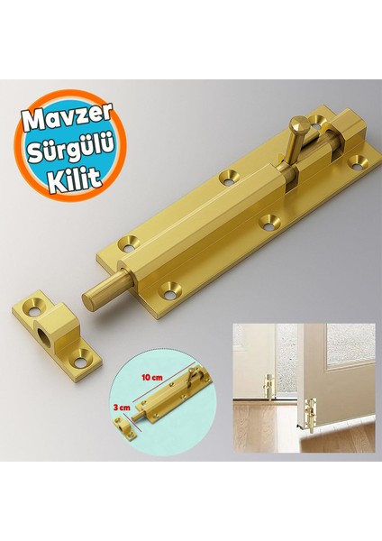 Metal Mavzer Sürgü Kilit Vidalı Kapı Pencere Iç Dış Dolap Kilidi Sürgüsü Emniyet Mandalı Pirinç Renk