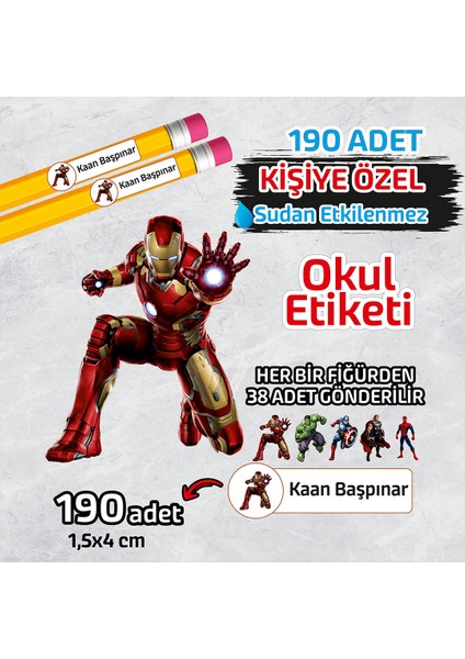 Okul Etiketi Isme Özel Kalem Defter Etiketi AVENGERS-190 Adet