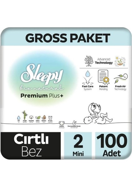 Nessiworld Sleepy Bio Natural Bebek Bezi Gross Paket 2 Beden 3-6 kg 100 Adet