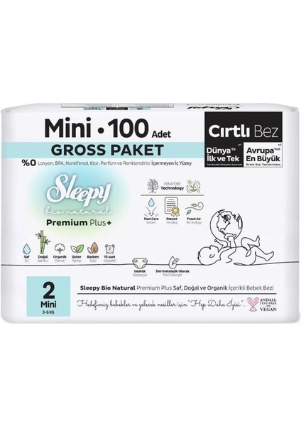 Nessiworld Sleepy Bio Natural Bebek Bezi Gross Paket 2 Beden 3-6 kg 100 Adet fiyatları