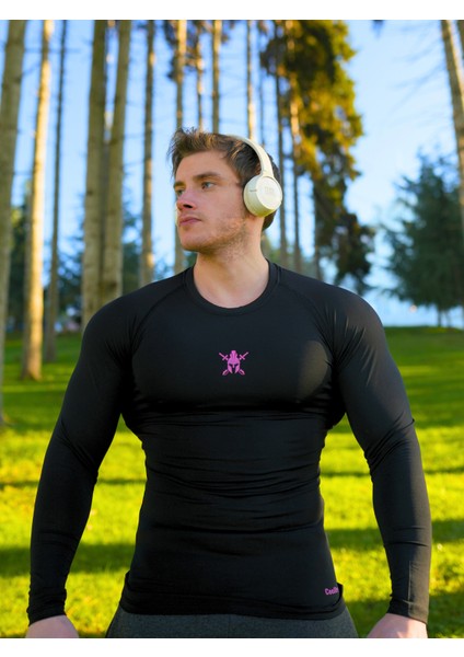 Cooldry Compression Ter Tutmayan Siyah Uzun Kol Tişört Pembe Logo