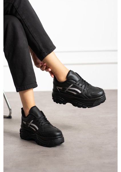 Siyah Kadın Yüksek Topuklu Sneaker PL044