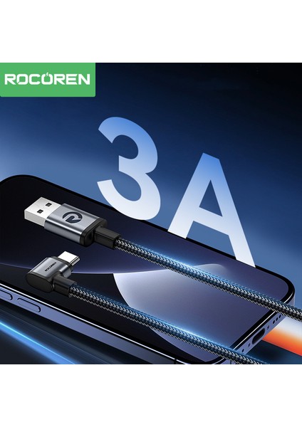 Usb-A To Type-C 90° 3A Hızlı Şarj ve Data Kablosu 1 Metre
